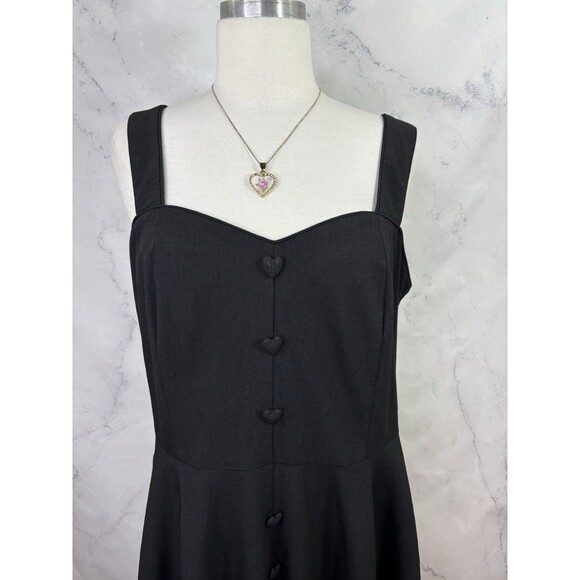 Vtg 50s Voodoo Vixen Black Swing Flare Dress XL Pin up Retro Heart Button goth - Picture 10 of 16
